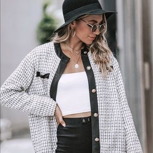 SHEIN Button Front Plaid Tweed Coat - Size S